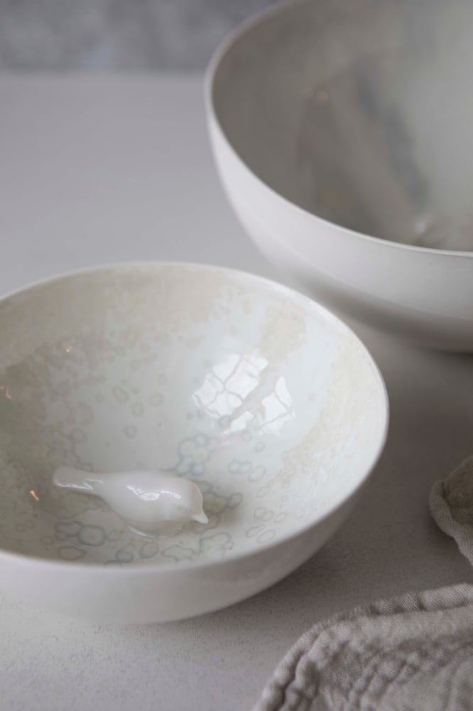 Image of Medium skål med fugl og krystallglaur