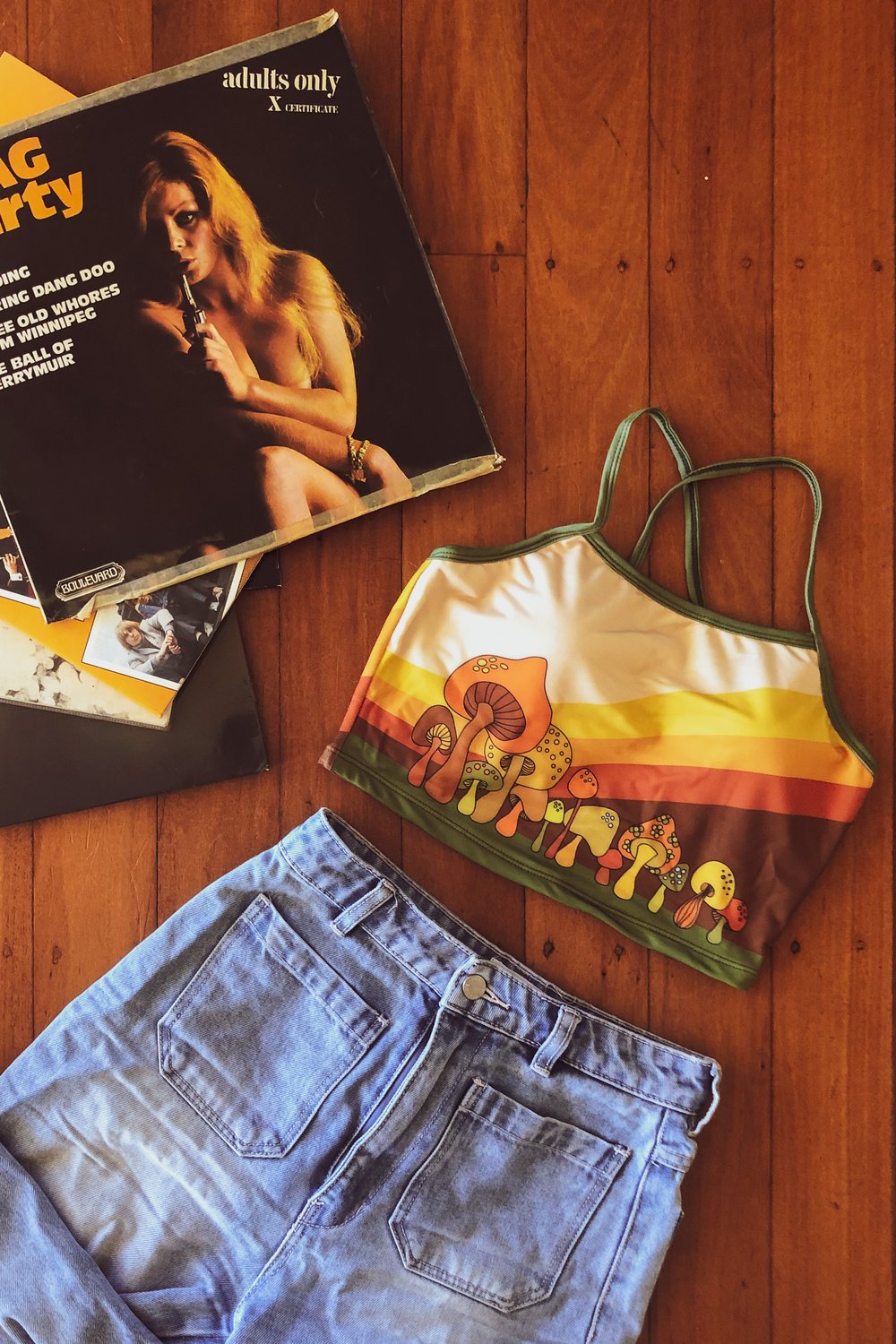 70’s crop in our groovy mushroom print