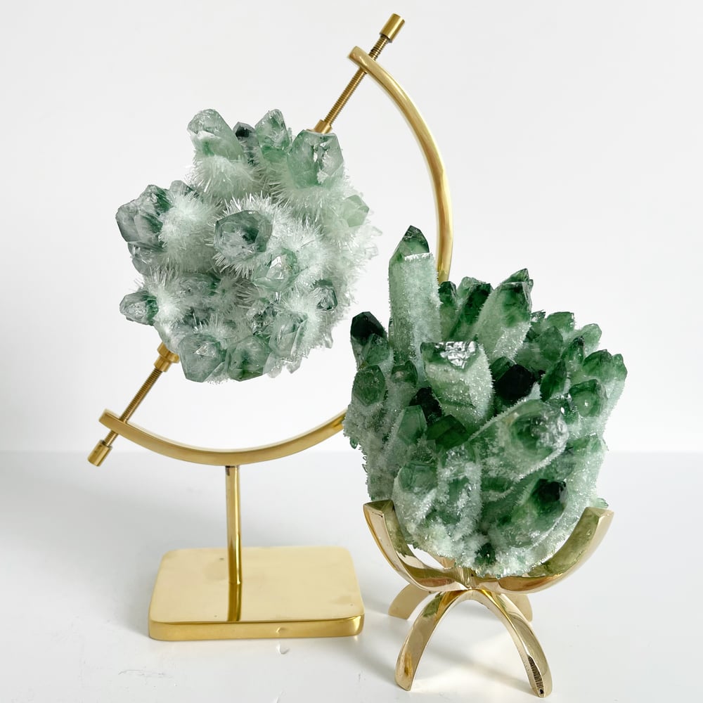 Image of Green Phantom Quartz no.33 + Brass Arc Stand