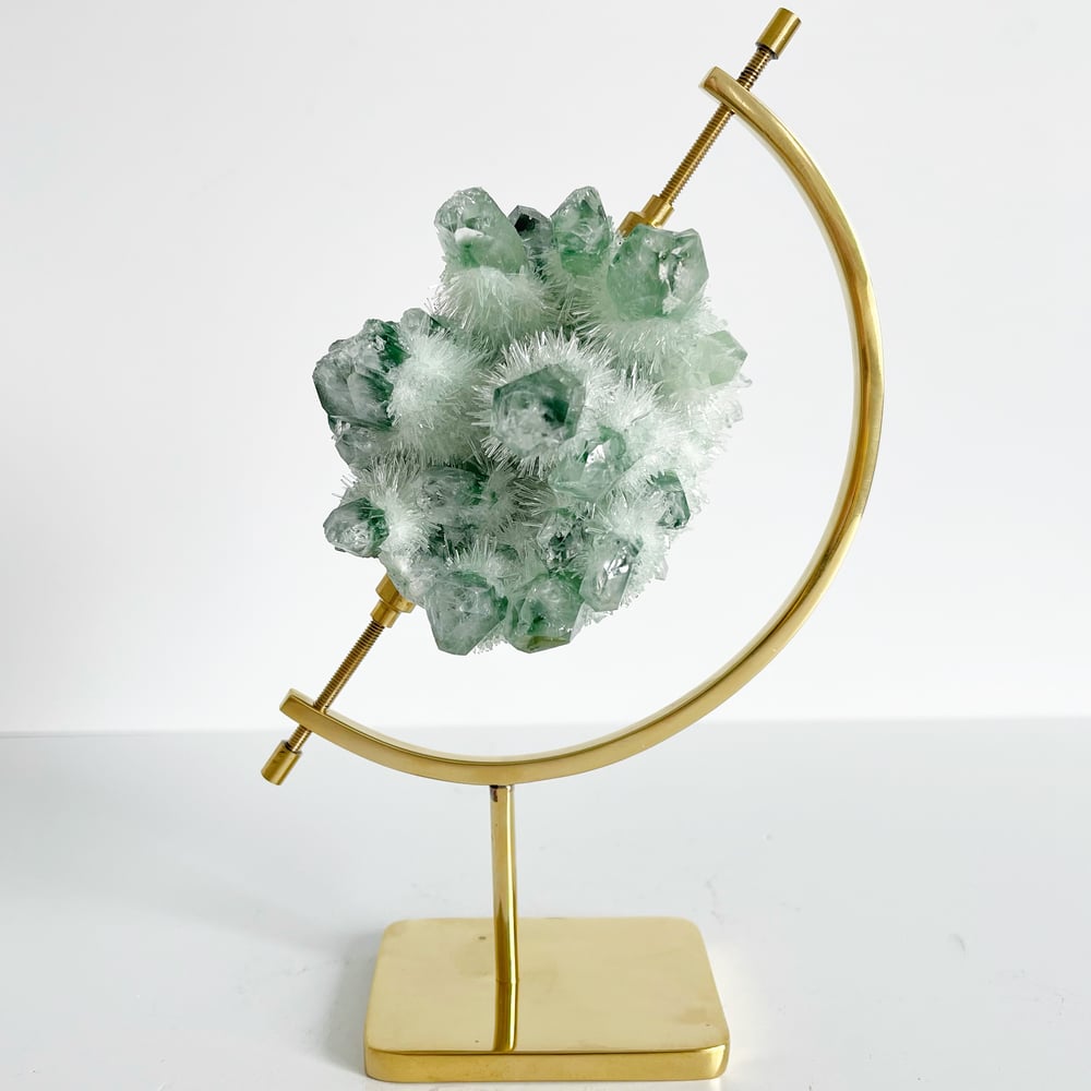 Image of Green Phantom Quartz no.33 + Brass Arc Stand