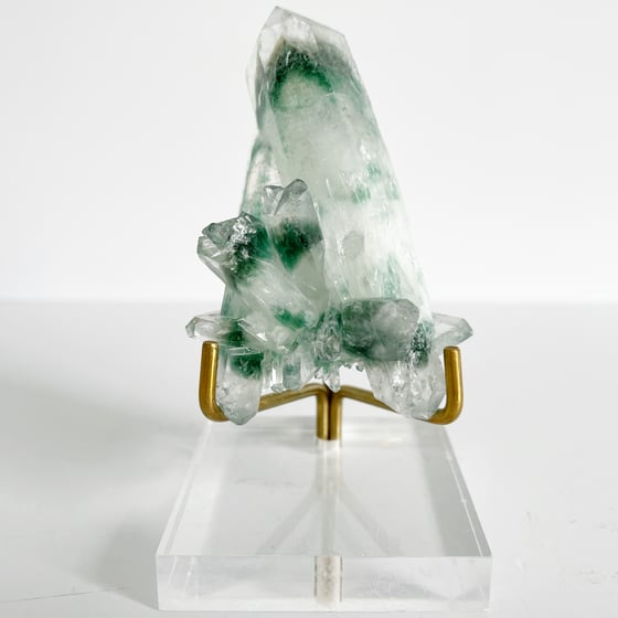 Image of Green Phantom Quartz no.33 + Lucite and Brass Stand