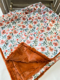 Image 1 of Rust Daisy Baby Blanket in Minky Fabric