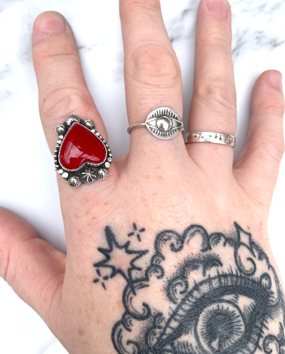 Handmade Sterling Silver Rosarita Heart Ring - Extra Embellishments