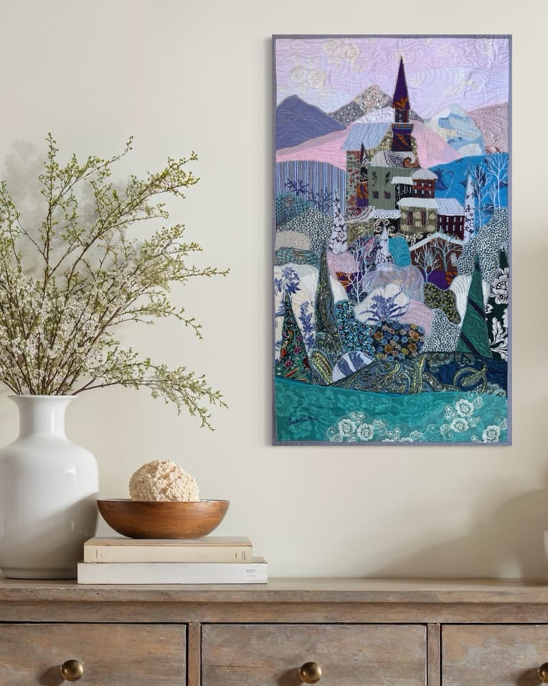 Elsa's Castle - art quilt painting, 77х45 cm
