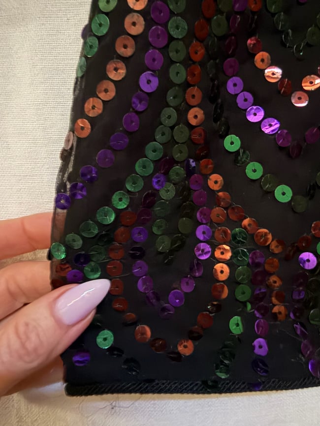 mid 1970s HALSTON sequin silk keyhole mini dress designer