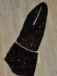 Chocolate sequin drape top