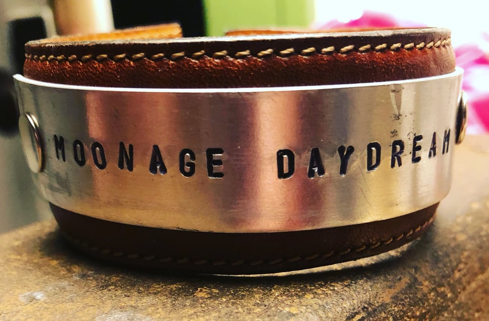 “MOONAGE DAYDREAM” QUOTEABLES UPcycled/Reclaimed leather cuff