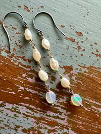Image 13 of sterling and 14k gold pearl opal dangle earrings