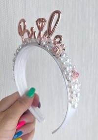 Image 2 of Bride hen do tiara crown Flower & Pearls hair accessories 