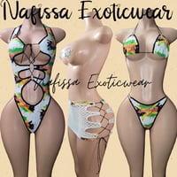 Image 1 of Caribbean Heat Jamaican Print Bodysuit and Caribbean Heat Jamaican Print Thong Set