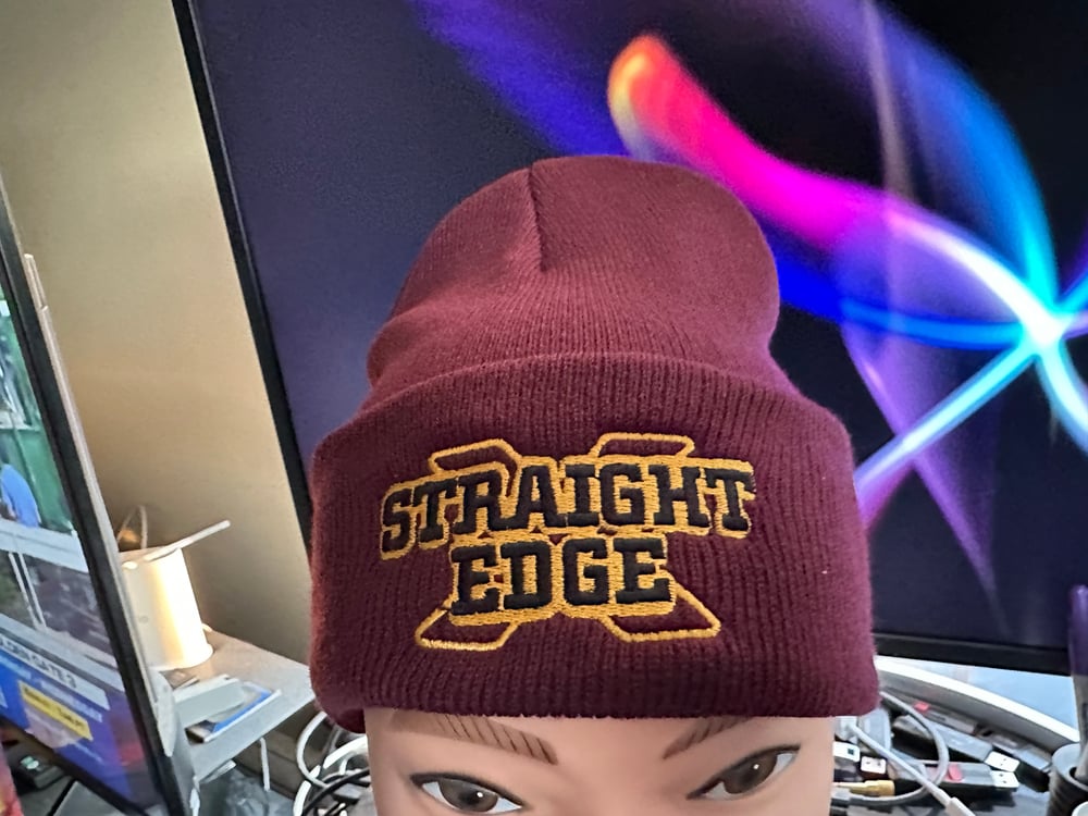 Maroon DC Capital “Straight Edge" Logo Knit Hat With Cuff 