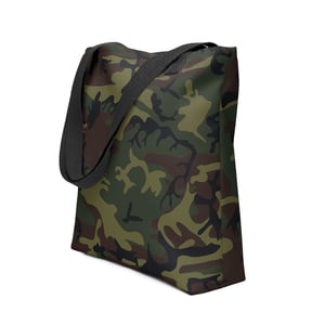 Image of army green camo Tote bag