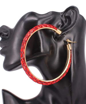 Image of Oversized Baguette Rhinestone Embellished Hoop Earrings
