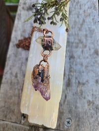 Image 1 of Electroformed Herkimer Diamond and Elestial Amethyst necklace