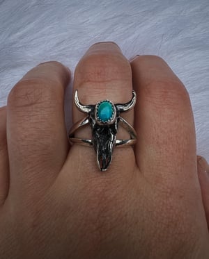 Image of Turquoise Steer Skull Ring