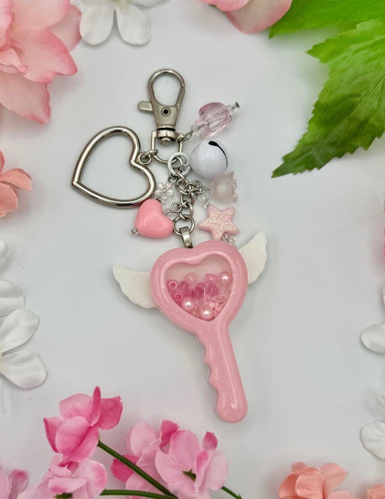 Image of Pink Heart Angel Key - Shaker Keychain 