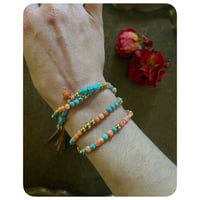 Image 4 of Vintage Turquoise Handcarved Coral and Solid Brass Convertable Bracelet/Necklace 