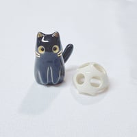 Image 3 of Glow In Dark Black Cat With Skull Mask ceramic Figurine