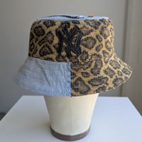 Image 1 of Reworked NY Reversible Bucket Hat 80s Leopard top L 23"