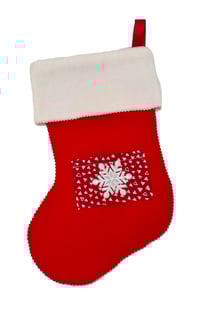 Image 1 of Red Stocking with Red Pocket and Sewn Ornaments