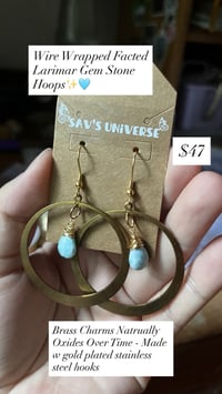 Image 1 of Wire Wrapped Larimar Hoops