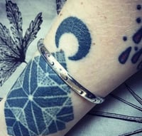Image 2 of Star and Moon silver stamped cuff bracelet. Heavy celestial sterling bangle. Chunky cosmic cuff.