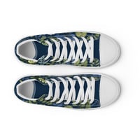 Image 7 of Art Nouveau Inspired Blue Boho Floral Sketch Women’s high top canvas shoes