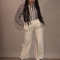 Image 1 of Geometric Print Long Sleeve Belted Jumpsuit