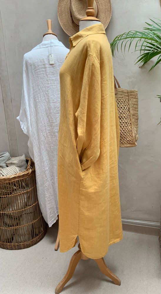 Image of Robe chemisier en lin Andréa Jaune Paille T1 - T2 - T3