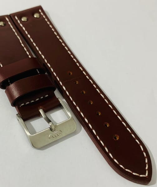 Image of Heavy duty stitched leather Gents watch strap,Genuine Fortis S/S buckle.22mm(FT-04)
