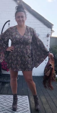 Image 1 of Bali Boho Mini dress / tunic -green flowers 