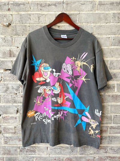 Image of 1992 VINTAGE “REN & STIMPY” ALL-OVER PRINT CARTOON TEE, SIZE: XL