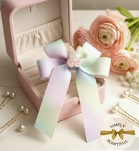 Image 1 of 4" rainbow bow with bunny