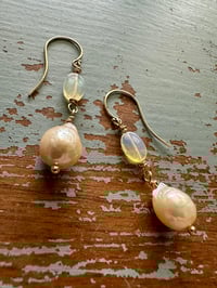 Image 8 of AAA nucleated pearl and Ethiopian opal earrings