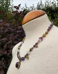 Image 4 of Amethyst cabochon purple pendant choker style necklace