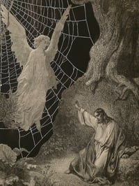 Image 3 of “Christ in the Garden " 1800's bible page with preserved spider web