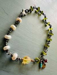 Image 13 of pearl and gemstone charm bracelet . sterling and 22k gold