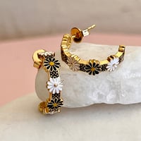 Image 1 of Black and White Daisy Hoops