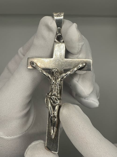 Image of Vintage Sterling Silver Jesus Cross Pendant (Mexico)