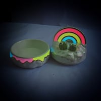 Image 8 of Happy frogs sitting on glow in dark rainbow and holographic cloud jewelry box 