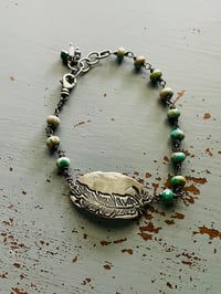 Image 2 of beaded turquoise and sterling silver charm bracelet . home is with you quote bracelet