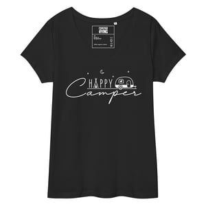 Image of Happy Camper Women’s Fitted V-Neck T-Shirt (Dark Colors)