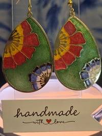 Image 1 of Handcrafted Resin Double Flower Tear Drop Earrings 
