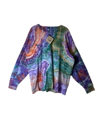 Image 2 of XL Unisex Adult Soft Long Sleeve Tee in Earthy Rainbow Geode Ice Dye