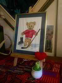Image 2 of Hockey Teddy Watercolour Drawing