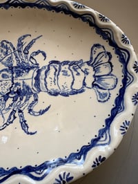 Image 3 of Blue & White Hand-Painted Lobster Serving Platter (Second)