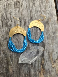 Image 3 of Blue JOY beaded earrings