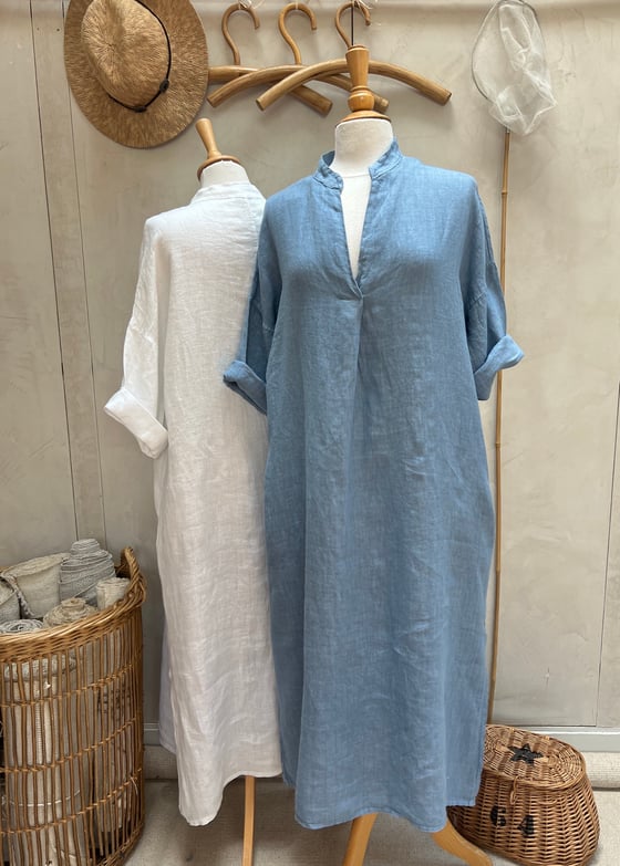 Image of Robe Tunique En Lin Cybèle Bleu Jean's clair 