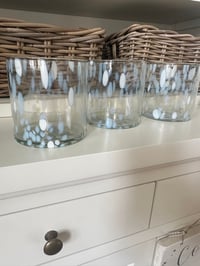 Image 3 of SET OF 3 PALEST BLUE/ WHITE GLASS T LIGHT HOLDERS