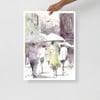 Watercolor Art Print "People in the rain"